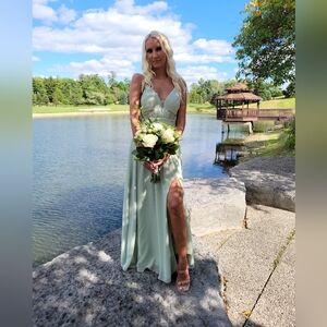 Azazie dusty sage size 0 bridesmaid dress